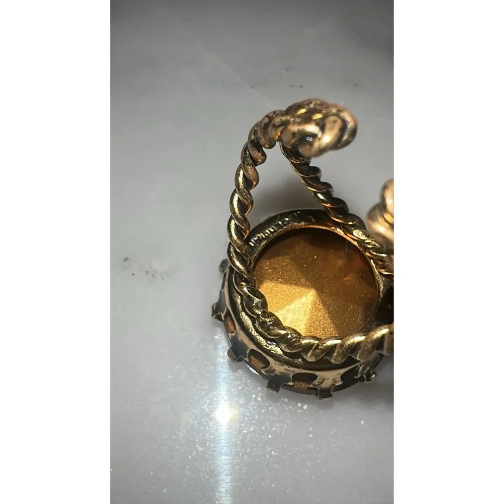 Vintage Ring Signed W Germany Red Glass Brass Twisted Metal Braided West Germany - Picture 10 of 10